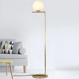 Bedside Minimalist  Globe Glass Shade Brass Floor Lamp Image - 7