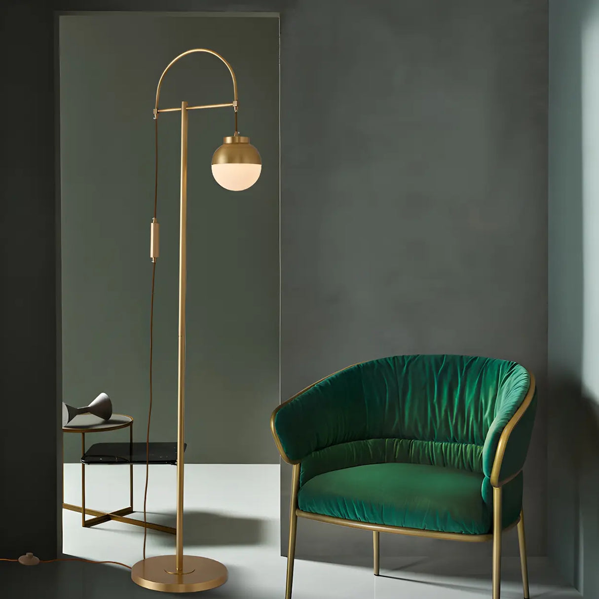 Bedside Modern Brass Finish Gold and Arc Floor Lamp Image - 10