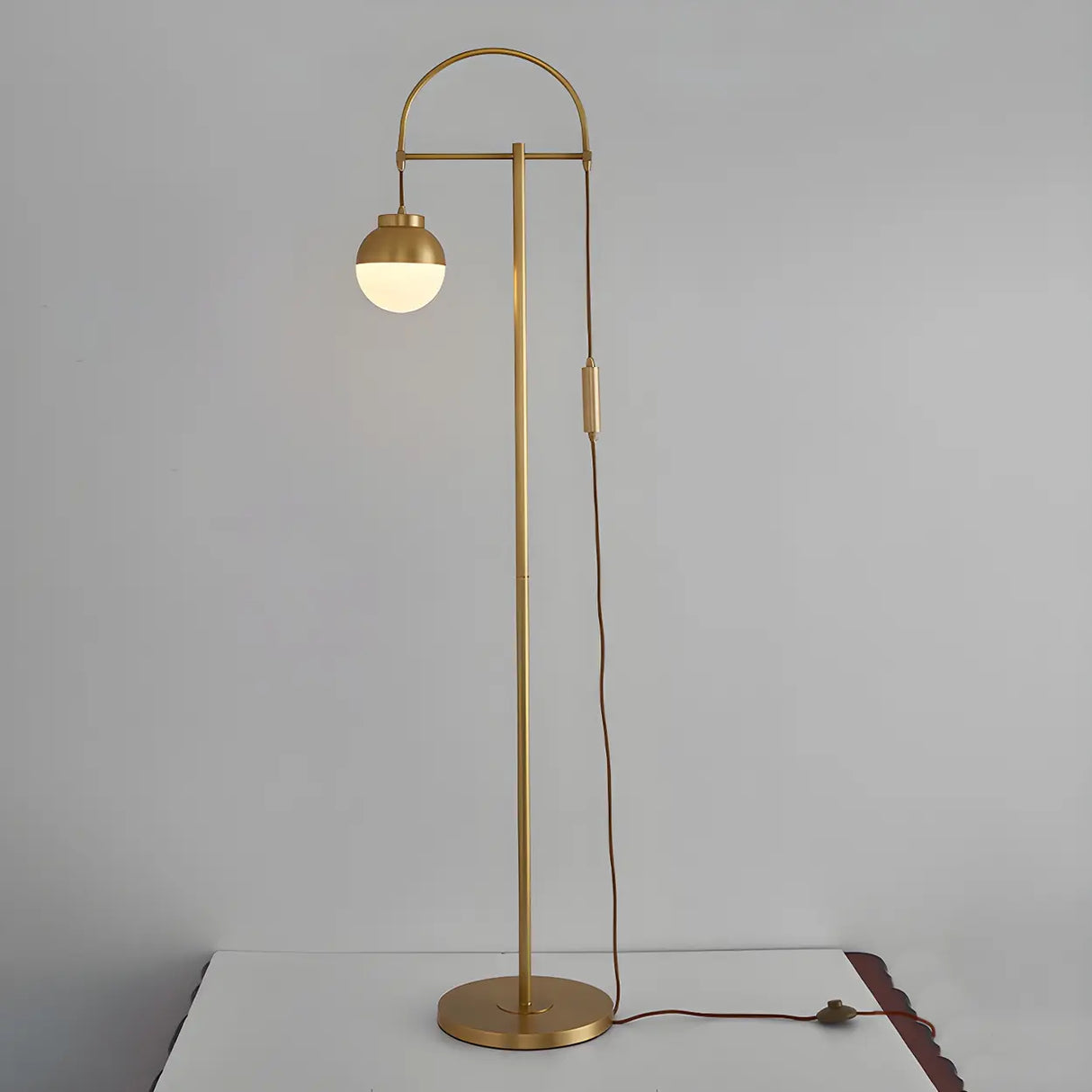 Bedside Modern Brass Finish Gold and Arc Floor Lamp Image - 9