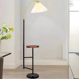 Bedside Pleated Gold Floor Lamp with Storage Shelf Image - 2