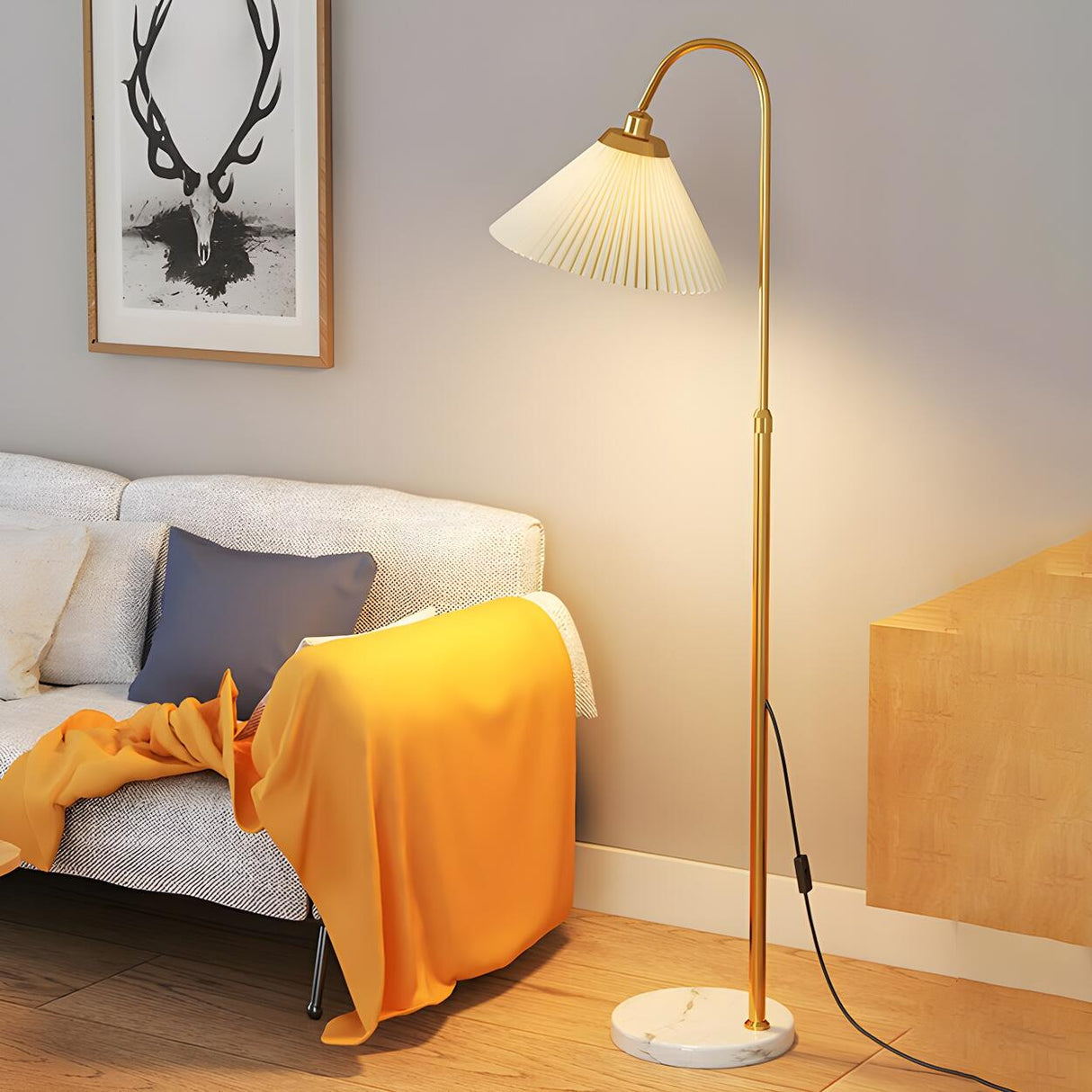 Bedside Pleated Shade Modern Adjustable Floor Lamp Image - 15