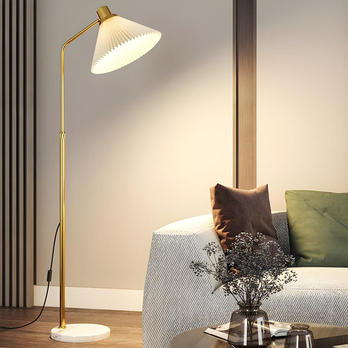 Bedside Pleated Shade Modern Adjustable Floor Lamp Image - 16