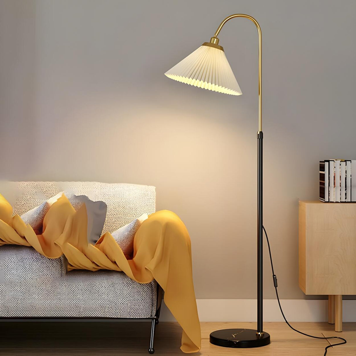 Bedside Pleated Shade Modern Adjustable Floor Lamp Image - 3