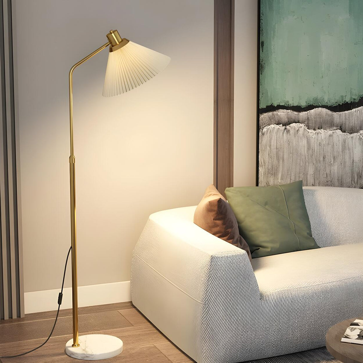 Bedside Pleated Shade Modern Adjustable Floor Lamp Image - 4