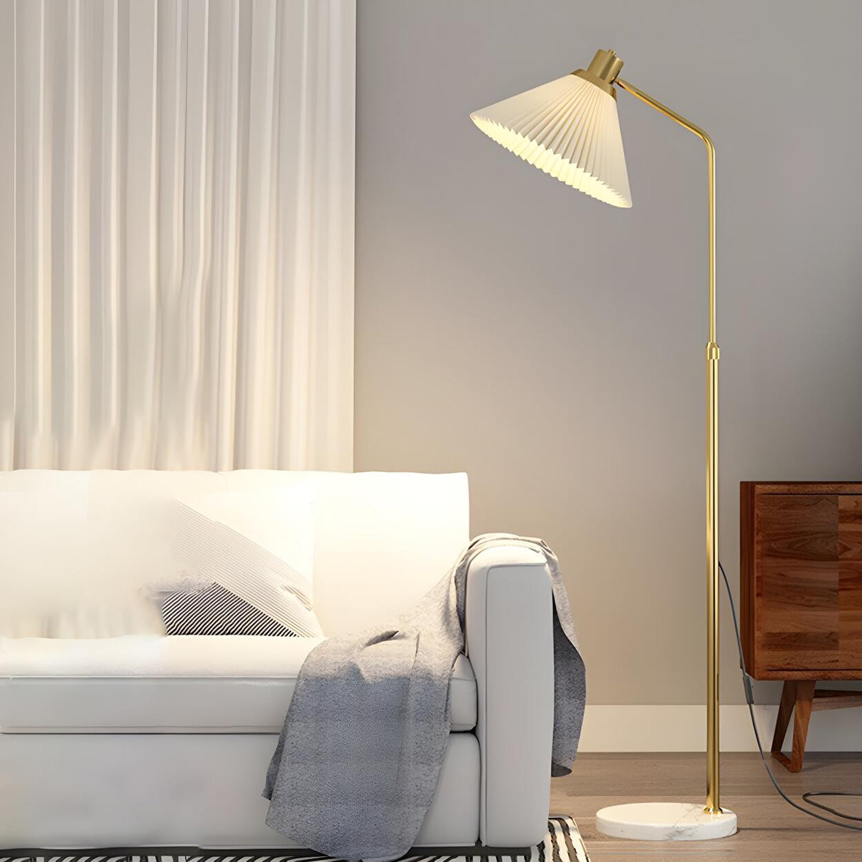 Bedside Pleated Shade Modern Adjustable Floor Lamp Image - 5