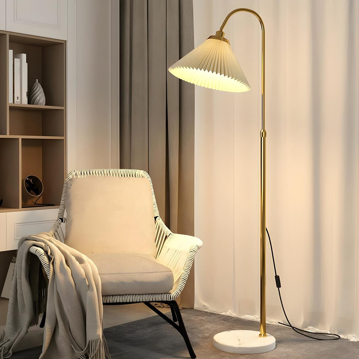 Bedside Pleated Shade Modern Adjustable Floor Lamp Image - 6