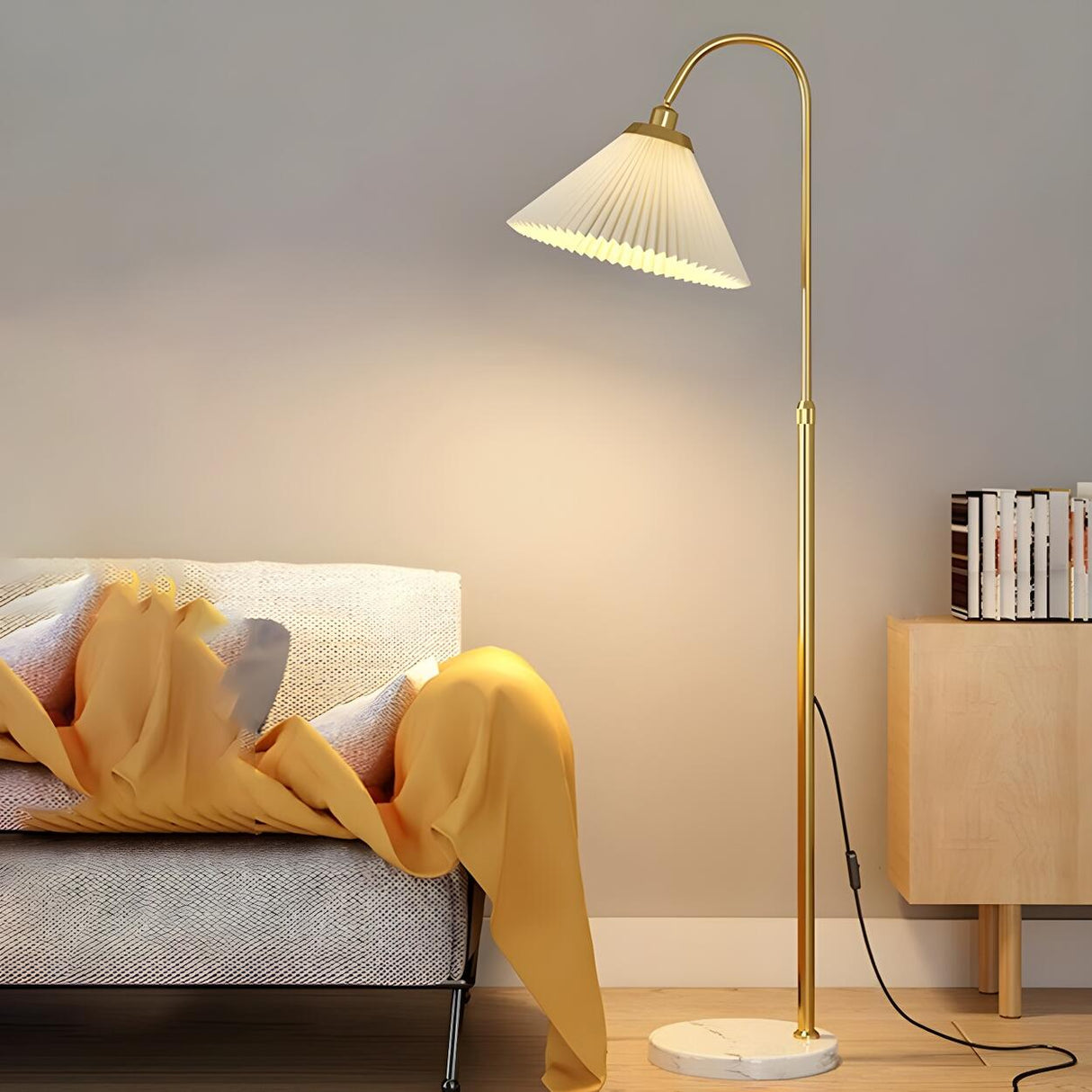 Bedside Pleated Shade Modern Adjustable Floor Lamp Image - 7