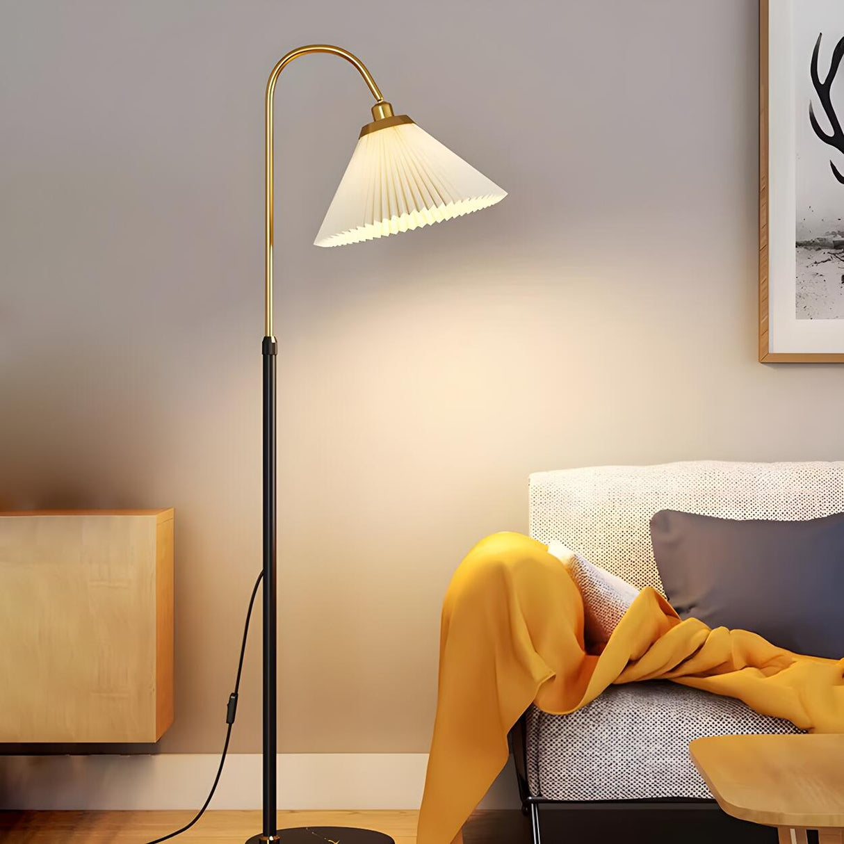 Bedside Pleated Shade Modern Adjustable Floor Lamp Image - 8