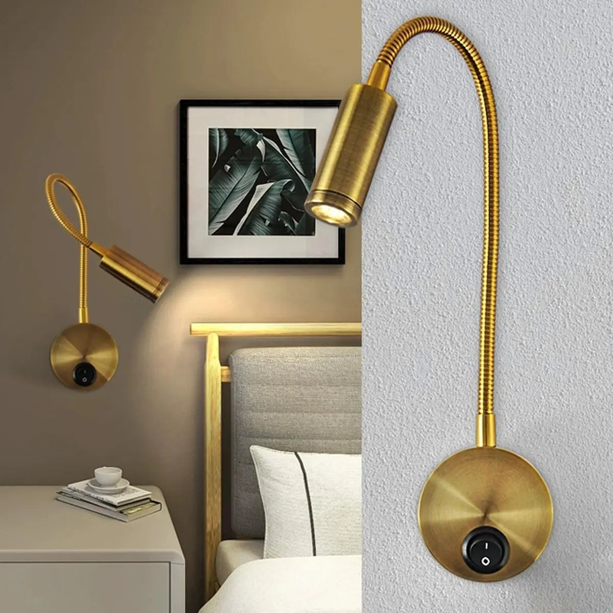 Bedside Reading Cylinder Brass Adjustable Wall Light Image - 4