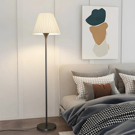 Bedside Simple Black Floor Lamp with Pleated Shade Image - 1