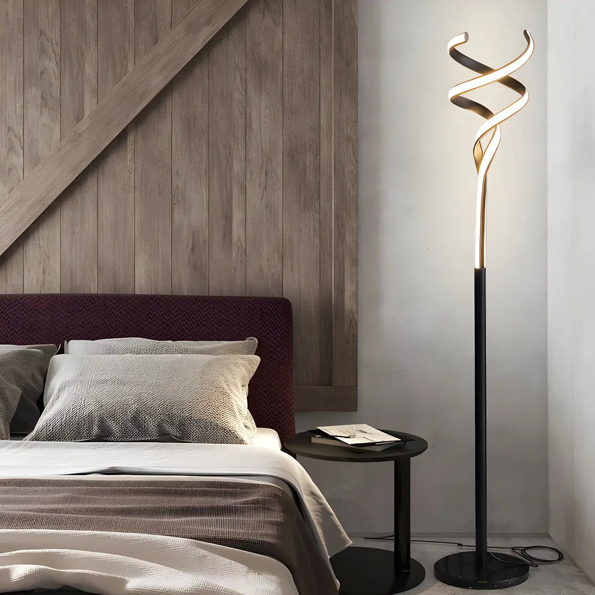 Bedside Simple Gold Spiral Metal LED Floor Lamp Image - 1