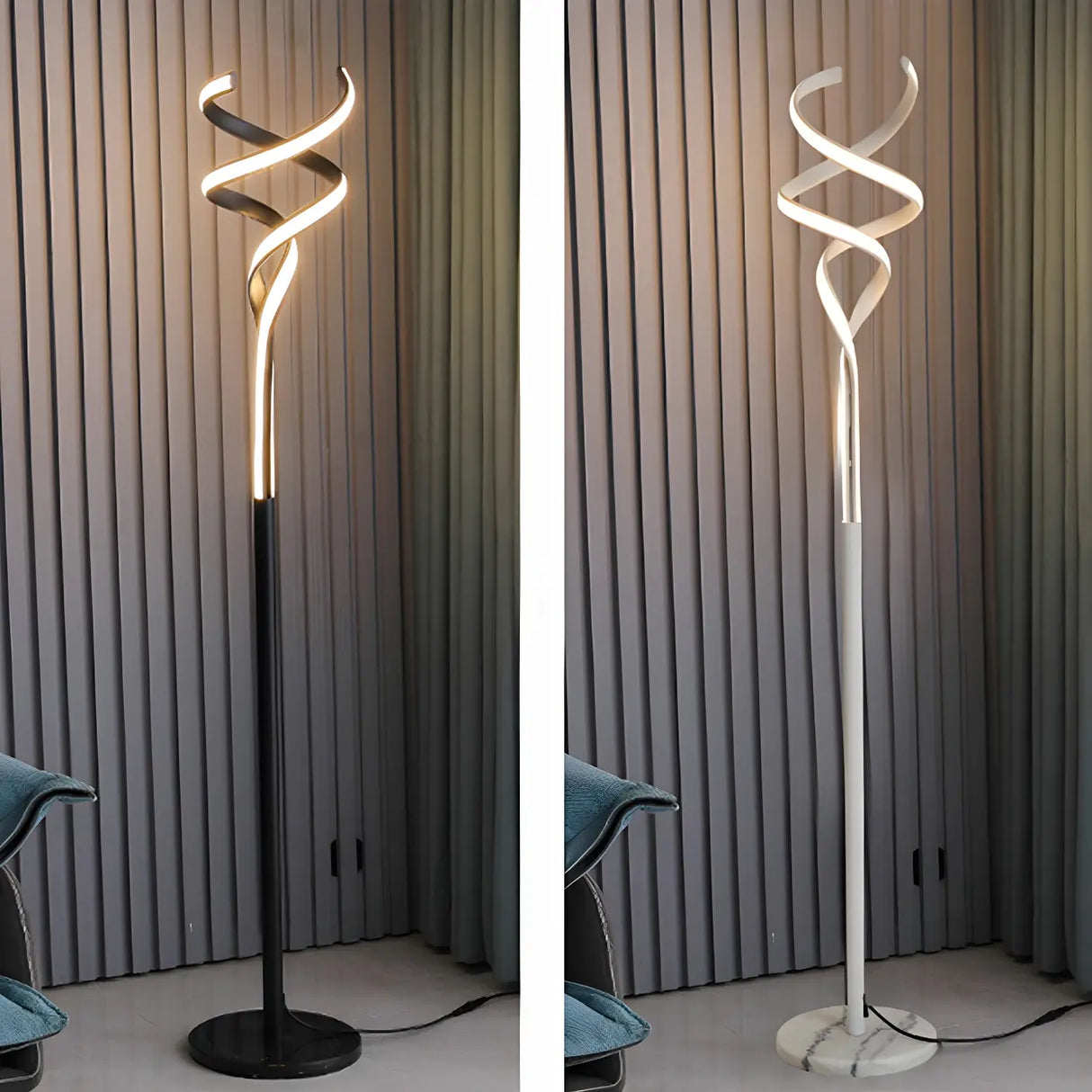 Bedside Simple Gold Spiral Metal LED Floor Lamp Image - 14