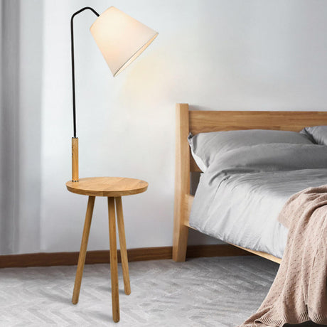 Bedside White Fabric Cylinder Floor Lamp with Storage Image - 1