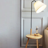 Bedside White Fabric Cylinder Floor Lamp with Storage Image - 4