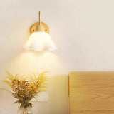 Bedside White Floral Wood LED Wall Sconce Light Image - 4