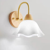 Bedside White Floral Wood LED Wall Sconce Light Image - 7