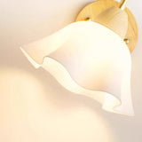 Bedside White Floral Wood LED Wall Sconce Light Image - 9