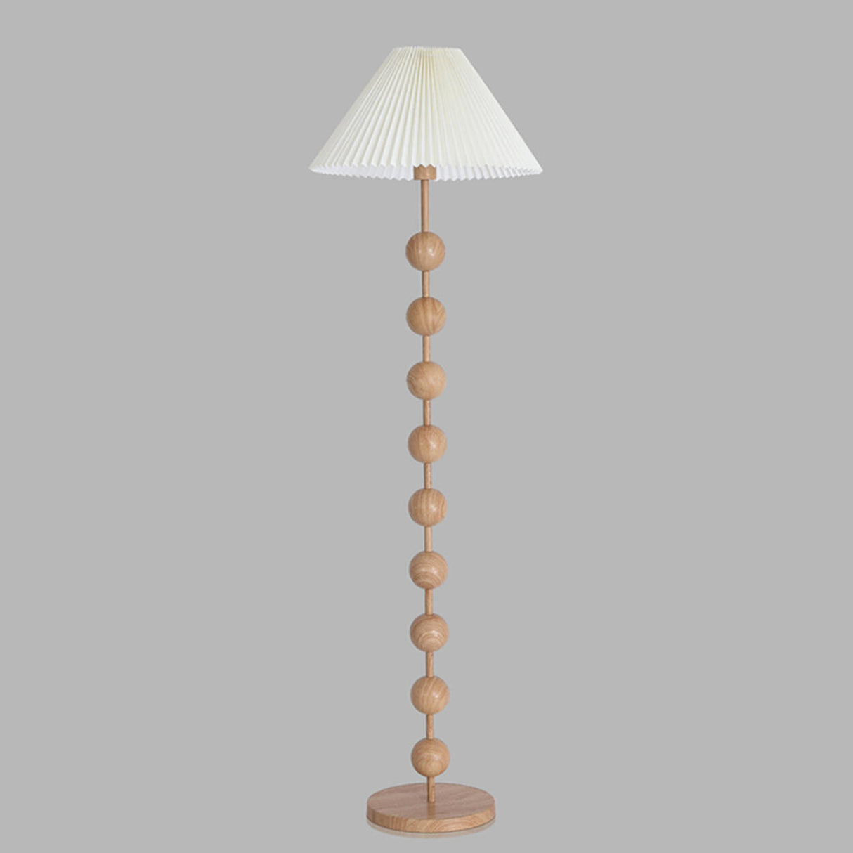 Bedside Wooden Beaded Pleated Cone LED Floor Lamp Image - 10