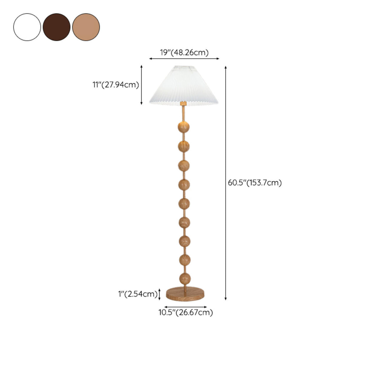 Bedside Wooden Beaded Pleated Cone LED Floor Lamp 