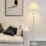 Bedside Wooden Beaded Pleated Cone LED Floor Lamp Image - 4