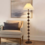 Bedside Wooden Beaded Pleated Cone LED Floor Lamp Image - 6