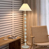 Bedside Wooden Beaded Pleated Cone LED Floor Lamp Image - 7