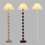 Bedside Wooden Beaded Pleated Cone LED Floor Lamp Image - 9