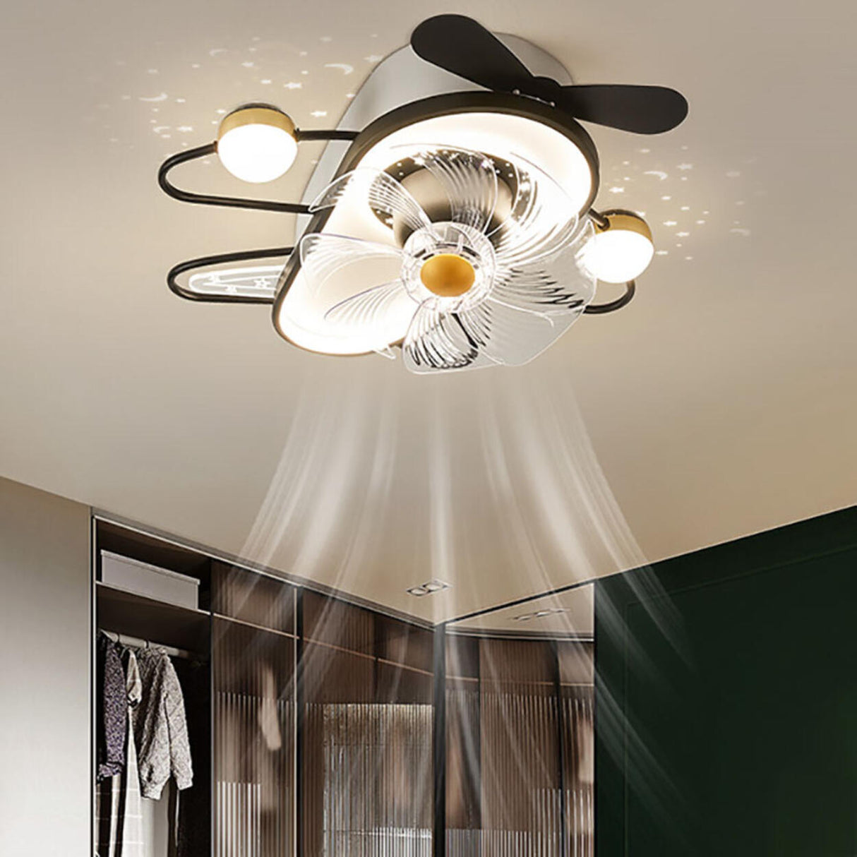 Bee-Shaped Starry Night LED Ceiling Fan with Lighting Image - 1