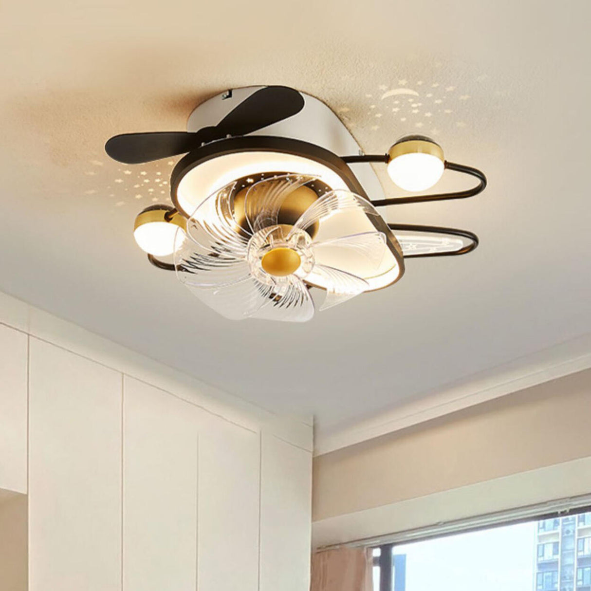 Bee-Shaped Starry Night LED Ceiling Fan with Lighting Image - 15