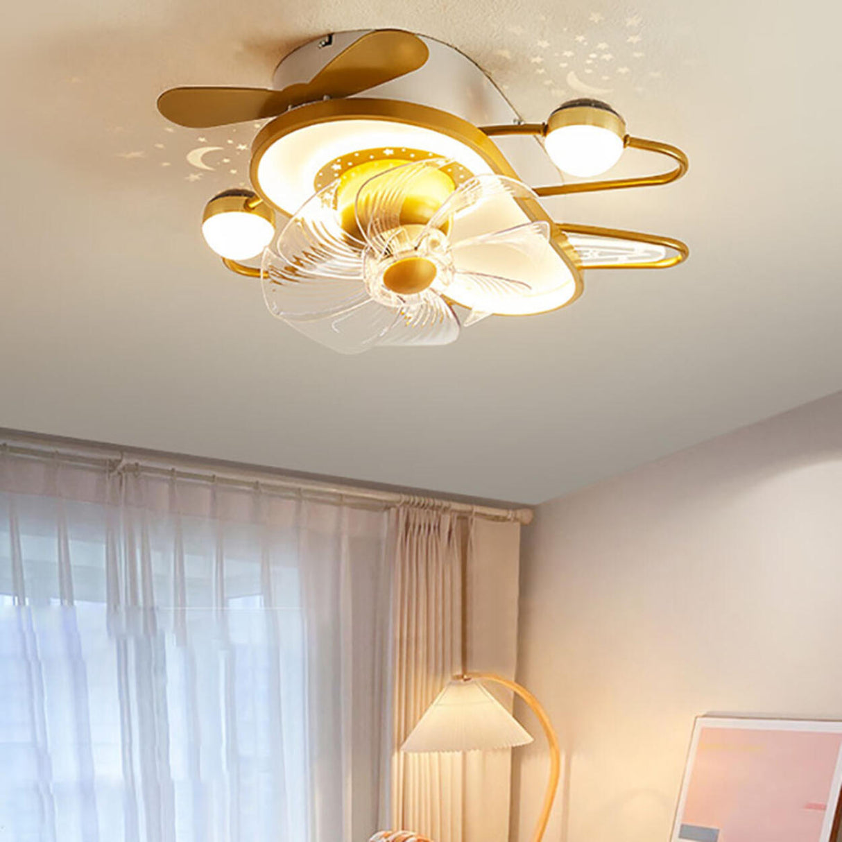 Bee-Shaped Starry Night LED Ceiling Fan with Lighting Image - 16