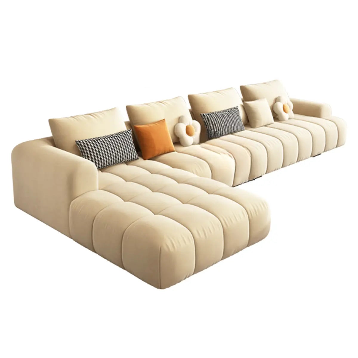 Beige Abrasive Cloth Recessed Arm Left Sofa Chaise Image - 13