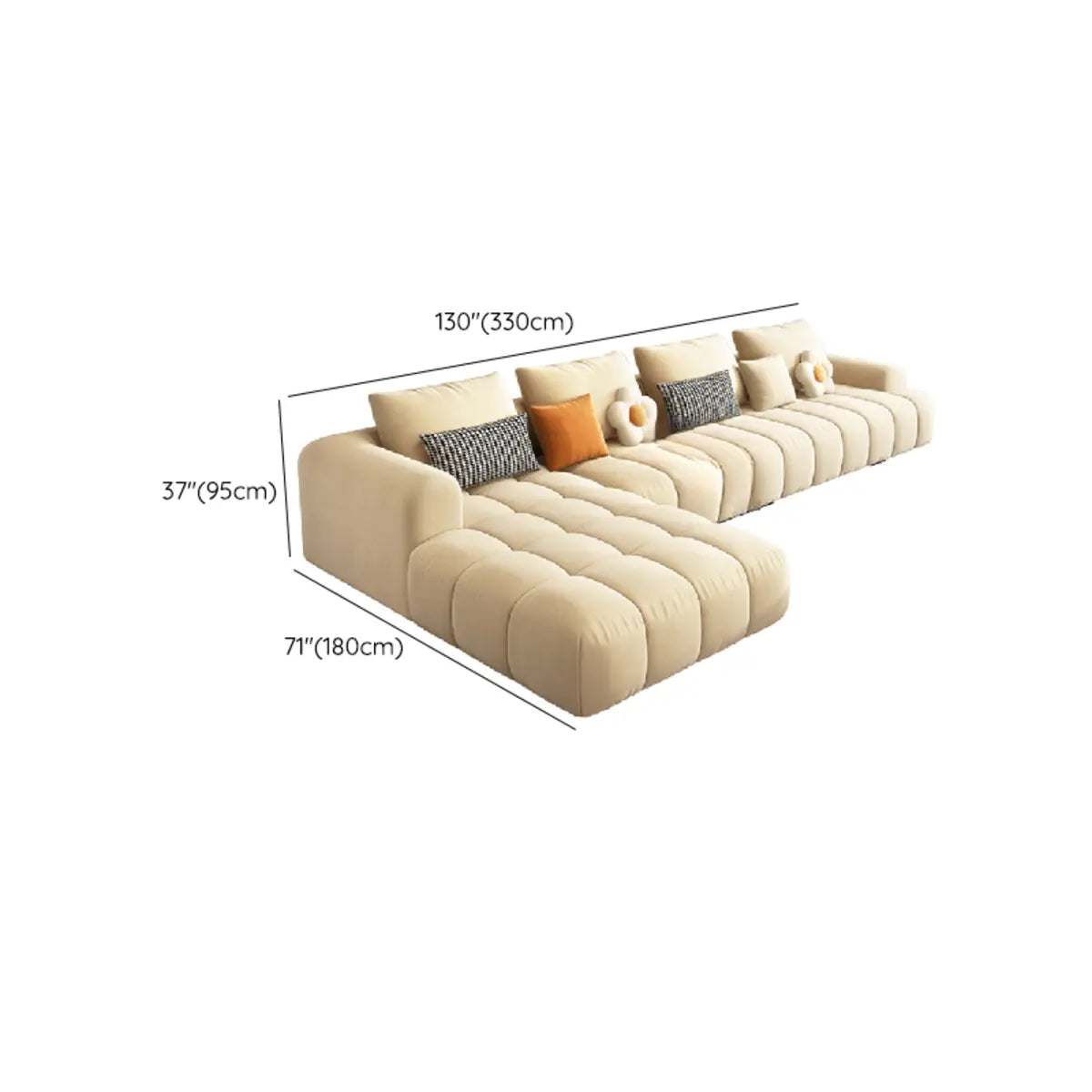 Beige Abrasive Cloth Recessed Arm Left Sofa Chaise Image - 22