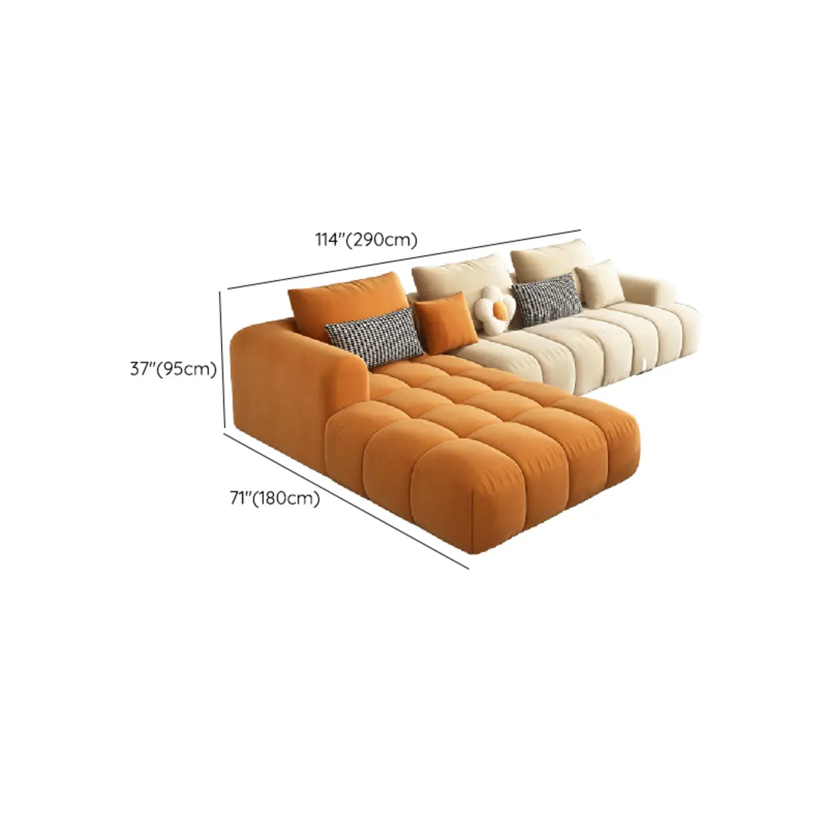 Beige Abrasive Cloth Recessed Arm Left Sofa Chaise Image - 23