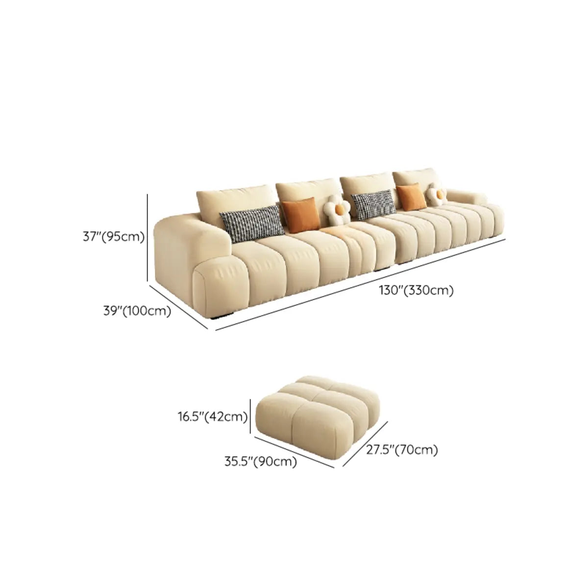 Beige Abrasive Cloth Recessed Arm Left Sofa Chaise Image - 24