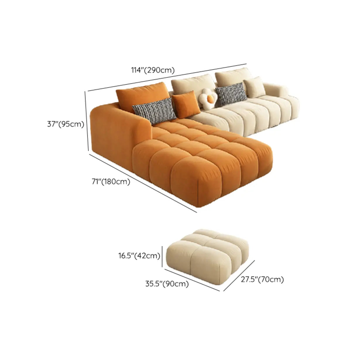 Beige Abrasive Cloth Recessed Arm Left Sofa Chaise Image - 25