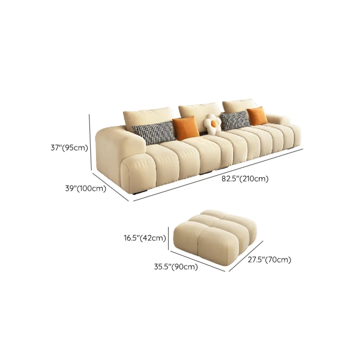 Beige Abrasive Cloth Recessed Arm Left Sofa Chaise Image - 27