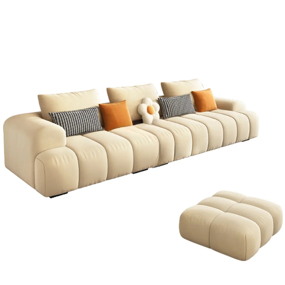 Beige Abrasive Cloth Recessed Arm Left Sofa Chaise Image - 3