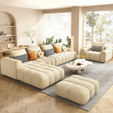 Beige Abrasive Cloth Recessed Arm Left Sofa Chaise Image - 8