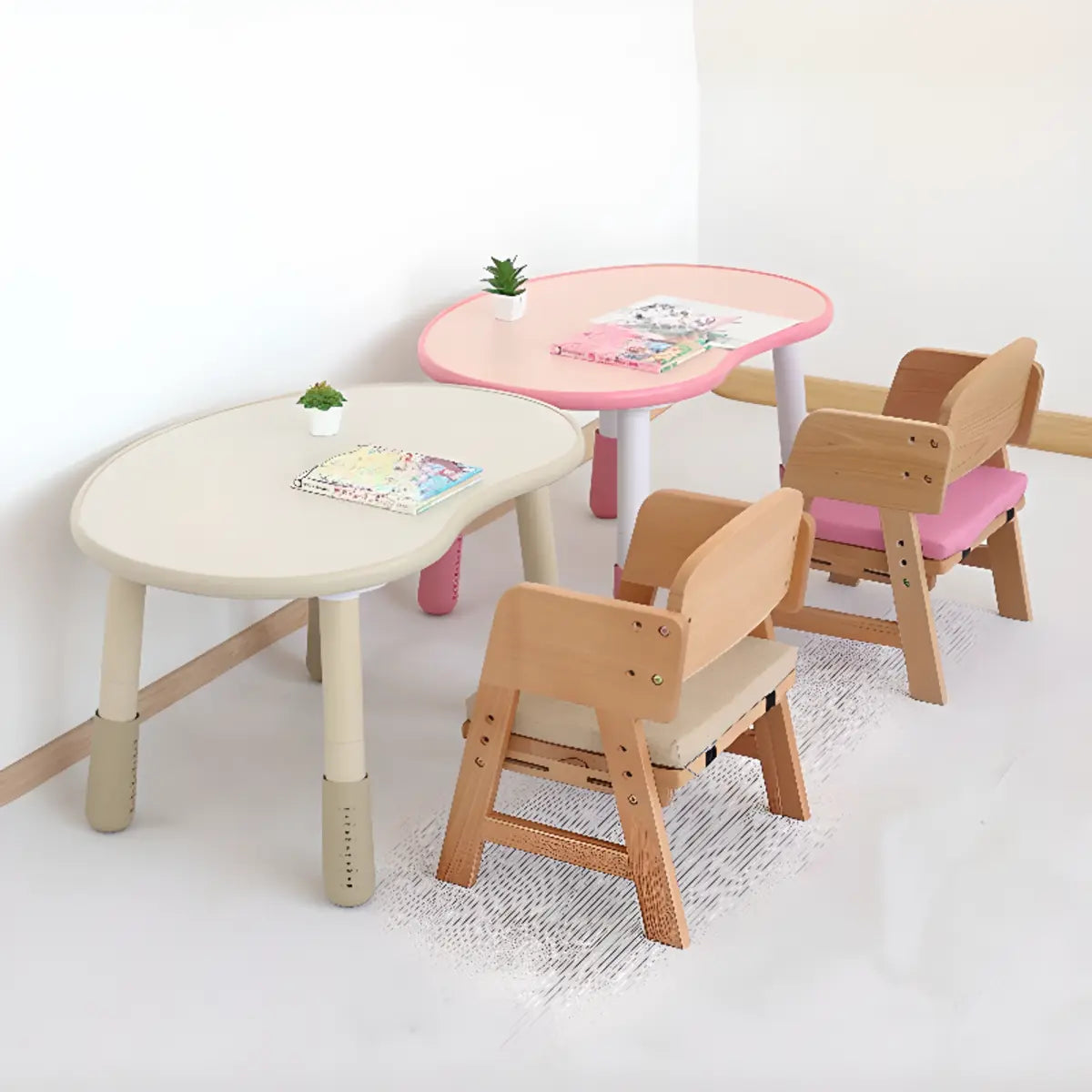 Beige Adjustable Wood Toddler Activity Table Chair Set Image - 2