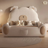 Beige Bear Upholstered Wood Frame Kids Bed with Storage Image - 1