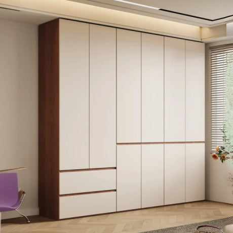 Beige Chic Manufactured Wood Wardrobe with Soft Close Image - 1