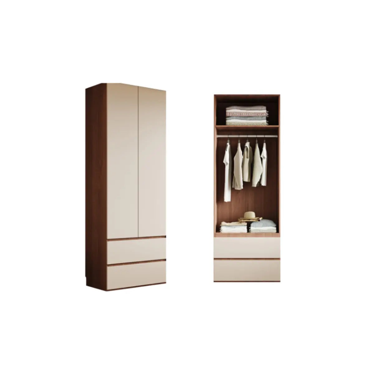 Beige Chic Manufactured Wood Wardrobe with Soft Close Image - 12