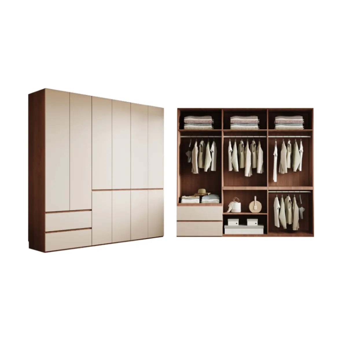 Beige Chic Manufactured Wood Wardrobe with Soft Close Image - 17