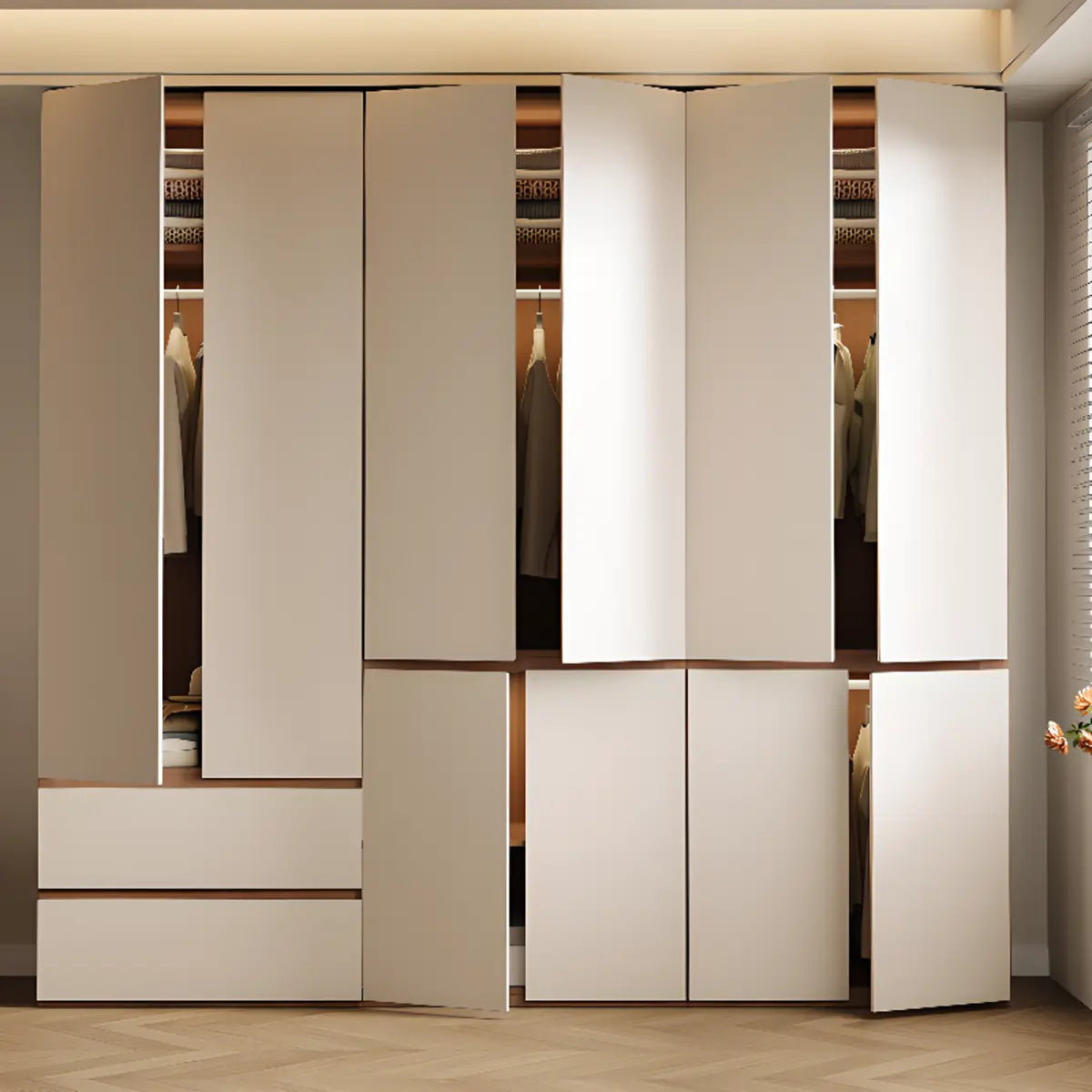 Beige Chic Manufactured Wood Wardrobe with Soft Close Image - 3