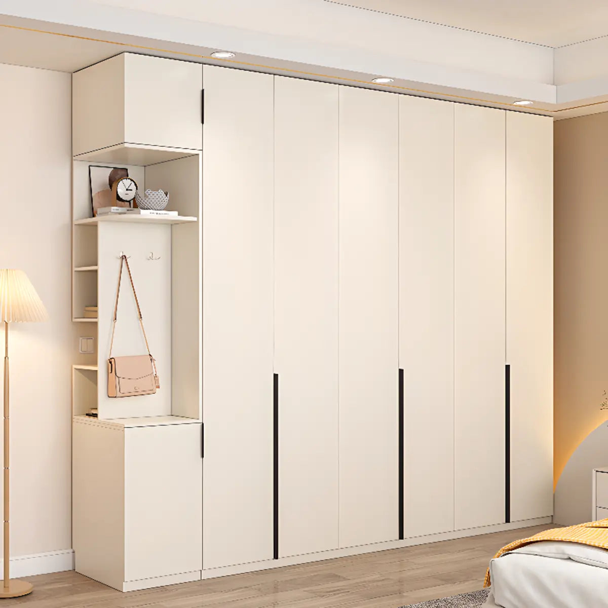 Beige Clothing Rod Large Shelves Wardrobe with Soft Close Image - 4