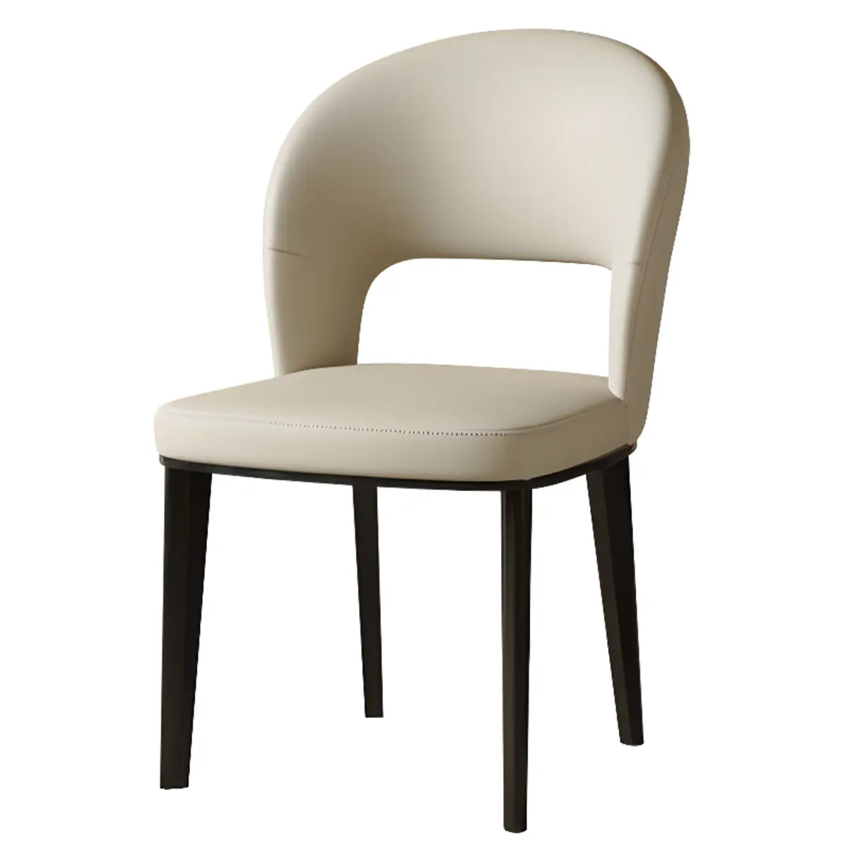 Beige Curved Open Low Back Faux Leather Dining Chair Image - 10