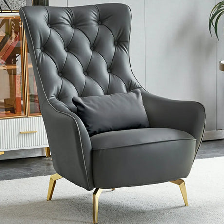 Beige-Dark Blue Stain Resistant Leather Arm Chair Image - 2