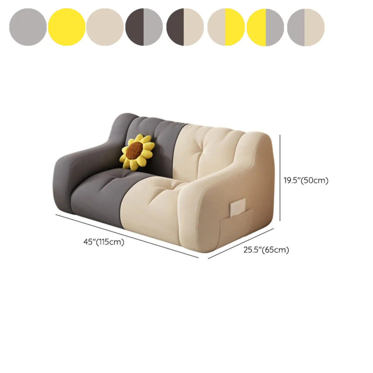 Beige Dark Grey Removable Cover 2 Seats Bean Bag Sofas 