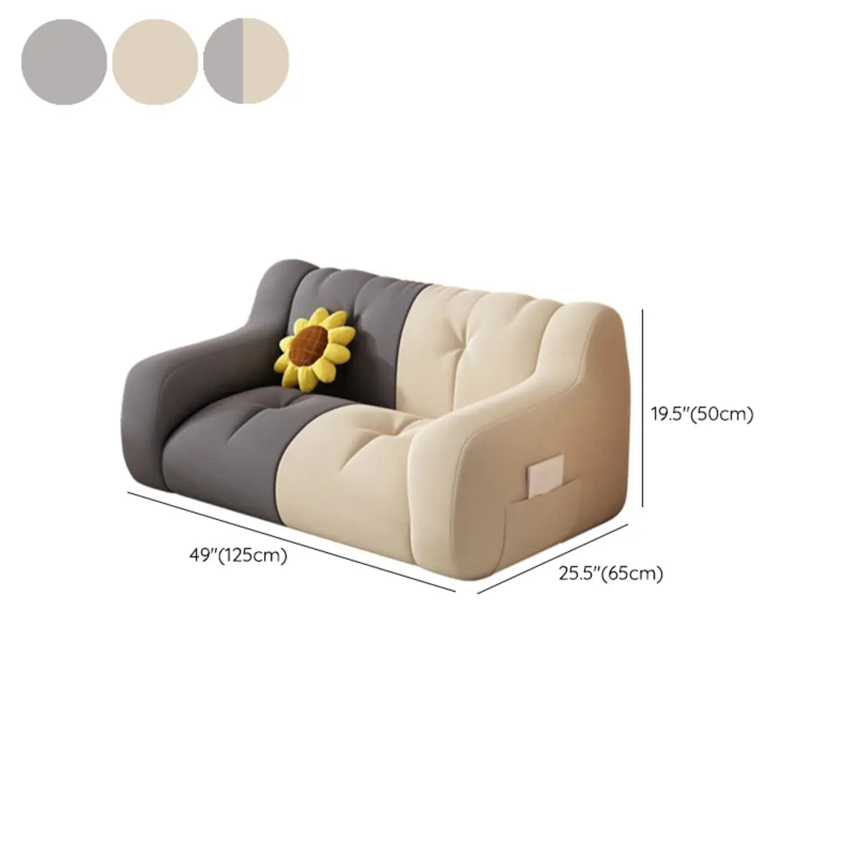 Beige Dark Grey Removable Cover 2 Seats Bean Bag Sofas Image - 21