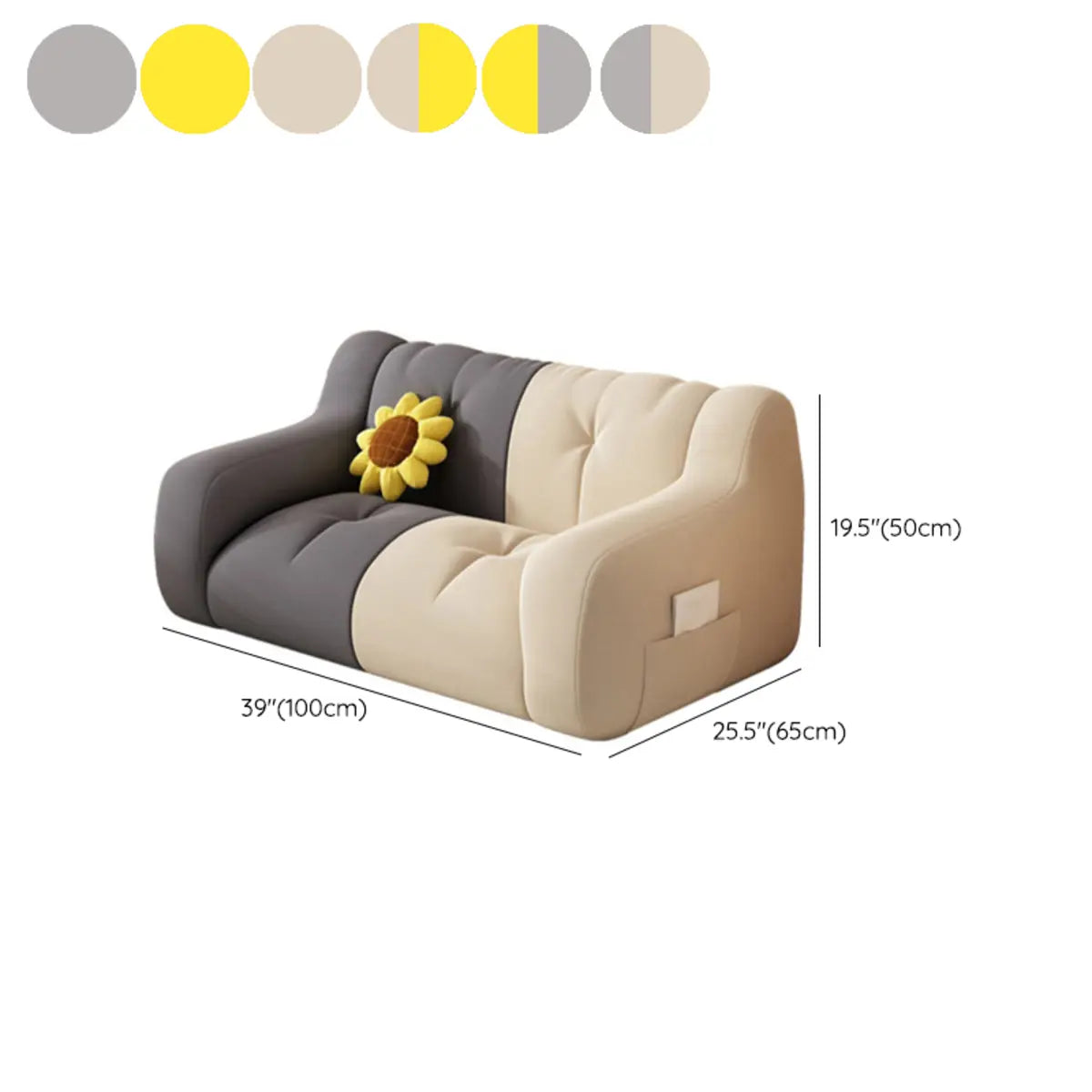 Beige Dark Grey Removable Cover 2 Seats Bean Bag Sofas Image - 22